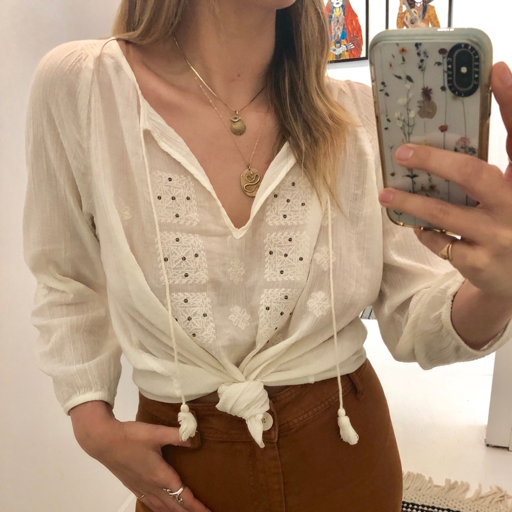 Joie Embroidered Gauze Blouse Size Small